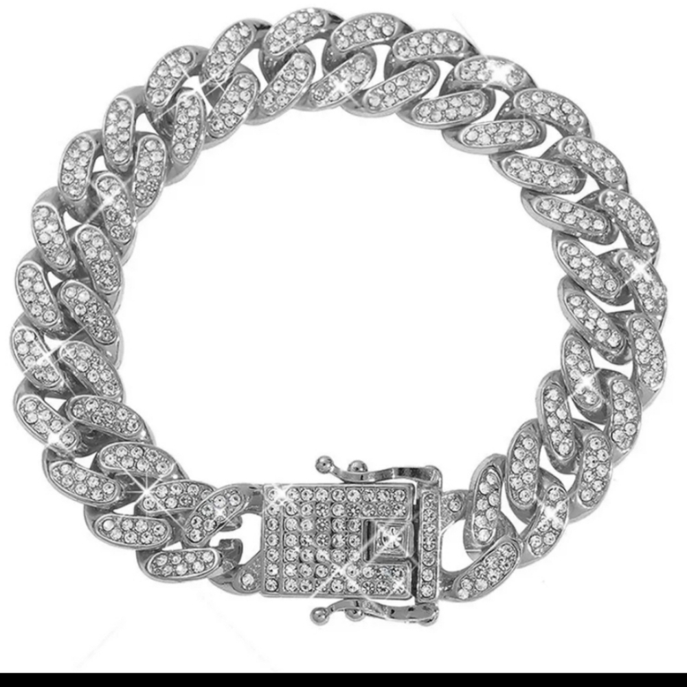BRAND NEW MENS CUBAN 8 inch RHINESTONE 22 mm THICK BRACELET - Picture 1 of 8